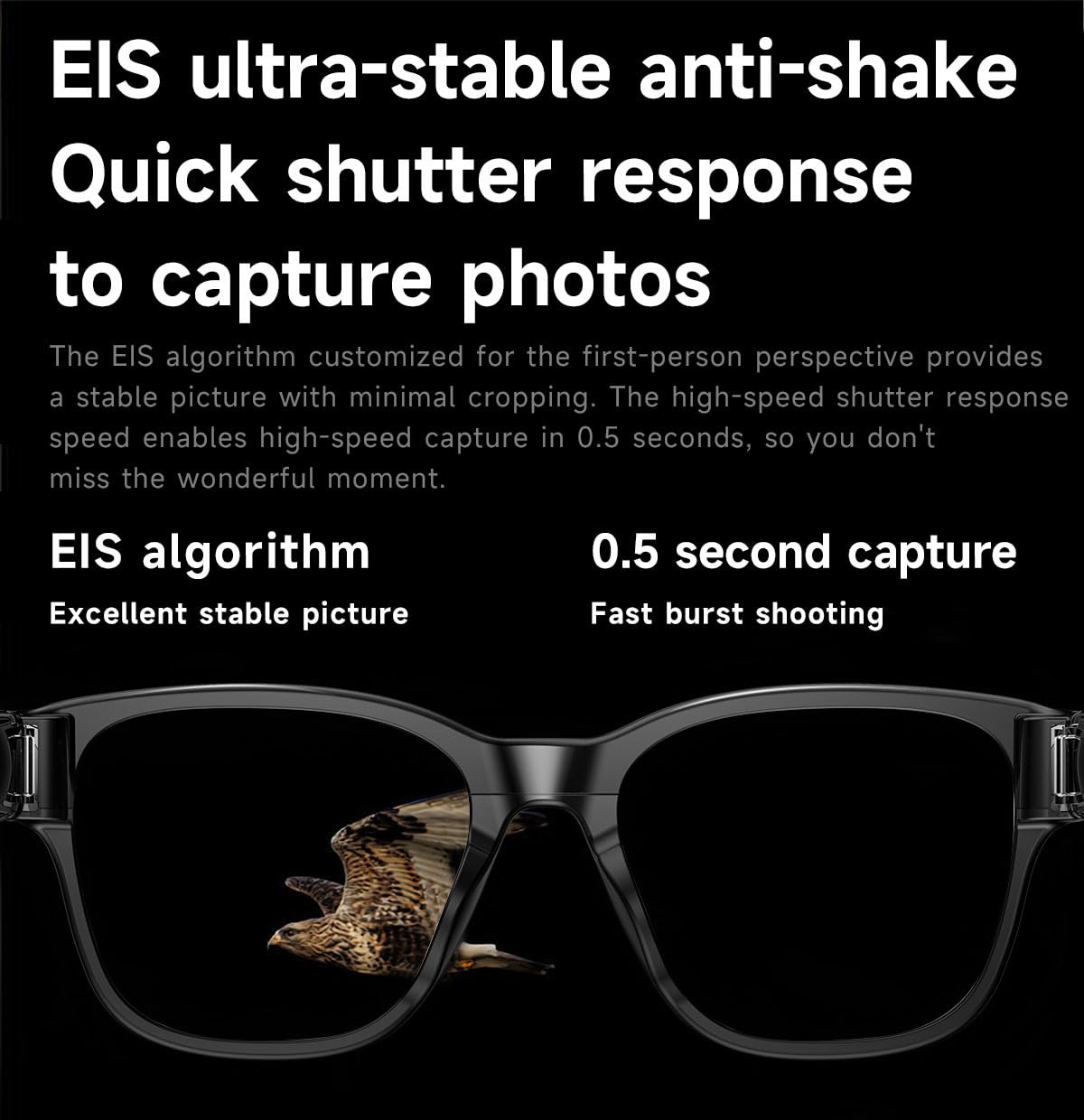 Lunettes Intelligentes AI avec Caméra 8MP, Lunette Camera Bluetooth Homme, Traduction IA Temps Réel, Audio Open-Ear, Lentilles Automatiques, Protection UV, Vidéo HD 1200P