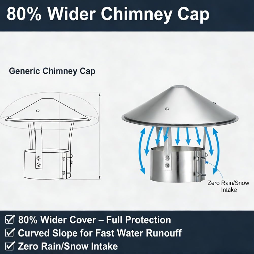 Sombreros para Chimeneas, Cubierta de Chimenea, Tapa de lluvia de Acero Inoxidable, Tubo de Humos, Cubierta de Tubo de Techo, Campana de Chimenea 75-315MM(200mm)