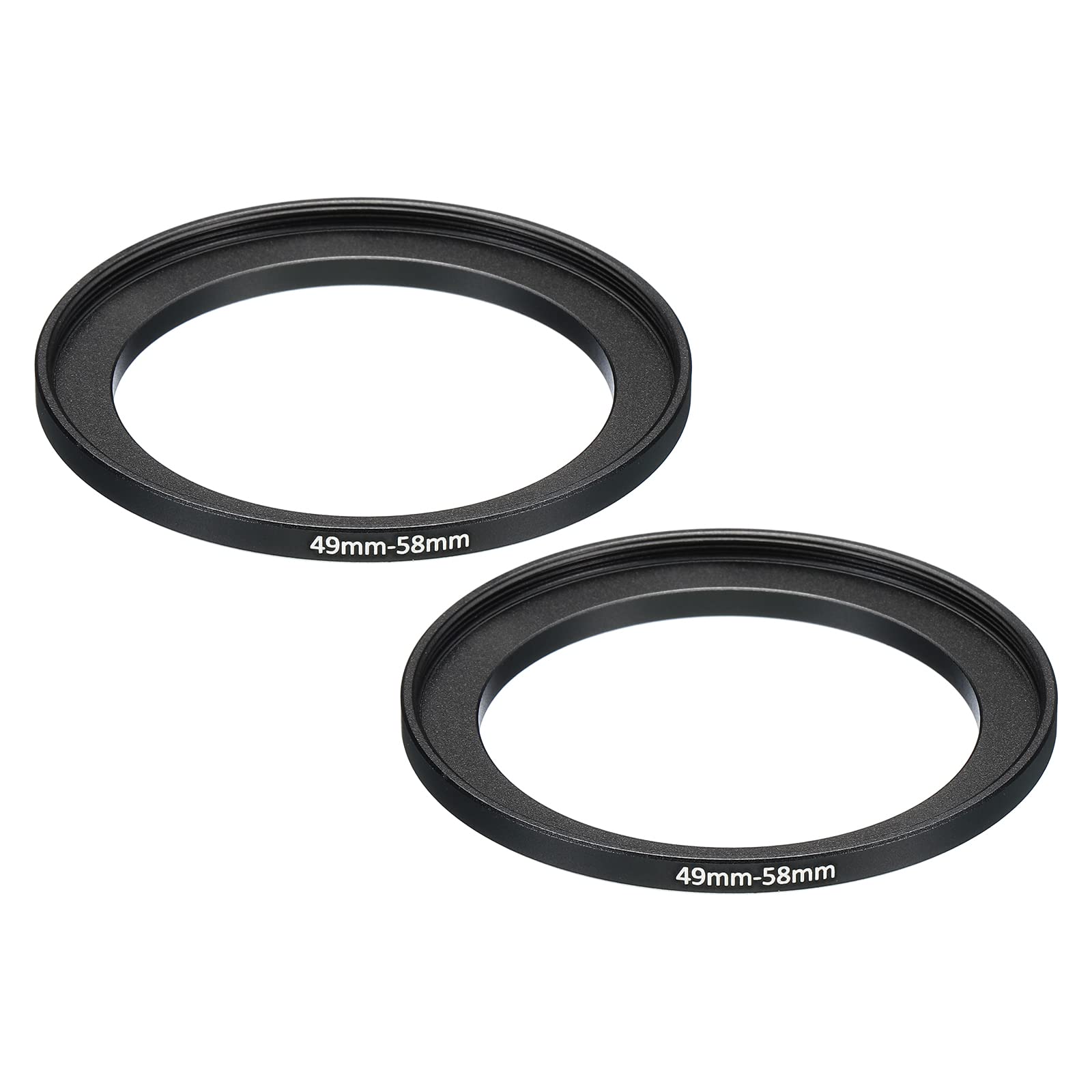 PATIKIL 49mm-58mm Metal Step Up Ring, 2 Pack Camera Lens Filter Adapter Ring Aluminum Filter Adapter Ring for Camera Lenses Hood, Black