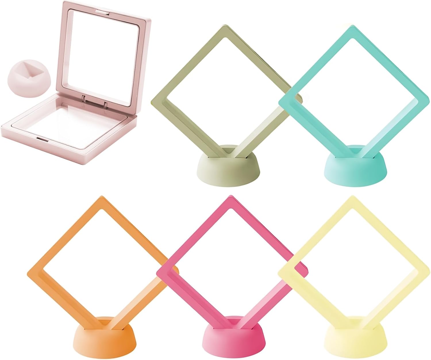 For Jewelry, Small Collectibles, Foldable Dust-Proof, 6-Pack Multi-Color Transparent Pe Film Display Cases With Stands, Coin Display Case