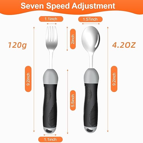 Miniatura 2 de Utensilios adaptativos con peso y giratorios para temblores de manos, Parkinson, juego de cubiertos de agarre cómodo, ayuda para la artritis,