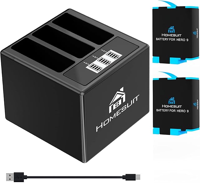 Homesuit Hero 11/10/9 Batteries 1800mAh and 3-Channel LCD Storage Charger for Gopro Hero 11 Black, Hero 10 Black, Hero 9 Black, Fully Compatible with Gopro Hero 11/10/9 Battery and Charger (2-Pack)