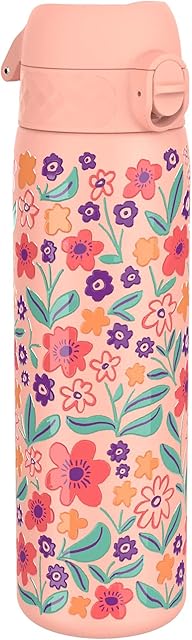 Ion8 Leak Proof Slim Water Bottle, Vacuum Insulated, Rose Floral, 500 ml 17 oz, Rose Delicate Floral