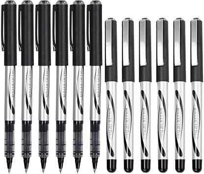 Regular Rollerball Ink Pen, Fine Point, Set of 12 Liquid Ink, Extra Fine 0.5mm Ball Tip Pen, Make Precise Lines for Notetaking, Writing, Bullet Journaling Office Supplies Black