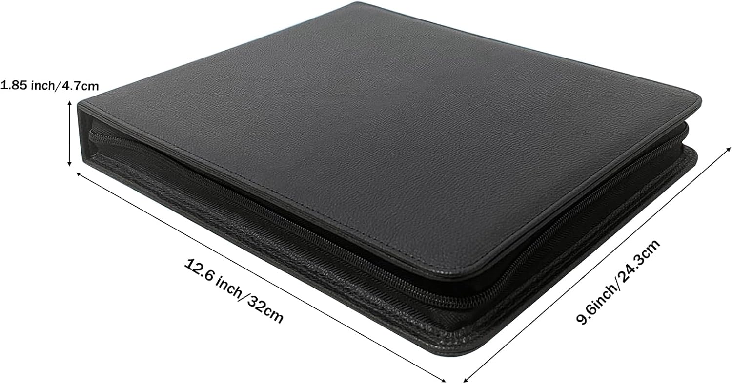 LLi Cufite 3 Rings Check Binder for End-Stub Deskbook Checks, Zipper Business Check Binder, 3 on a Page, Fit 3 & 9 Holes Check Faux Leather (9.5" x 12.6") (Black)