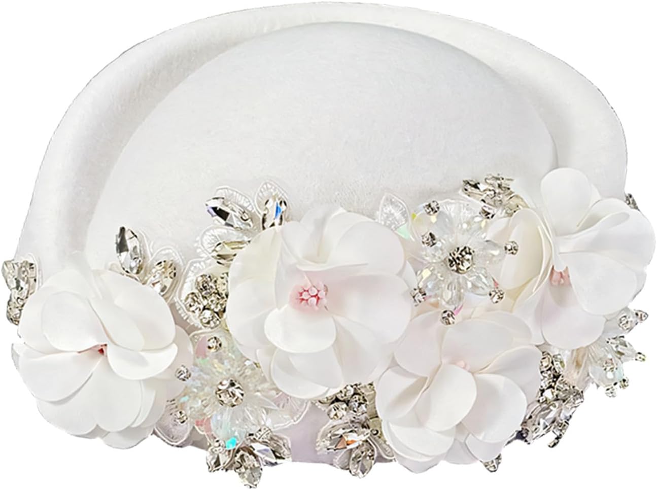 Stylish Baretti Cap Stewardess Hat with Rhinestones Flower Decors Cosplay Party Accessory Headwear for Halloween Gathering