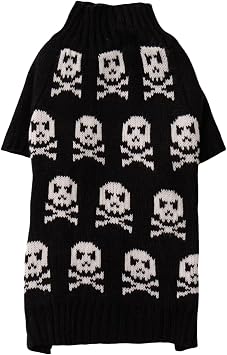 Black Fashion Pet Halloween Costume Clothes Skull Dog Sweater for Dogs, Large L 16" Back