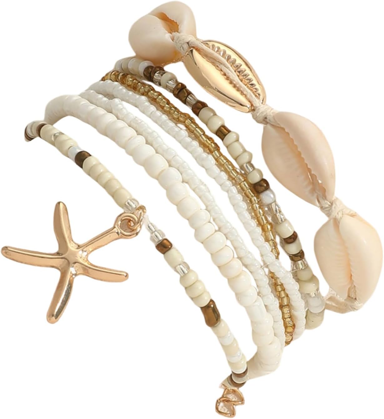 Milumia Women's 7 Piece Shell Beaded Bracelets Boho Beach Layered Bracelet