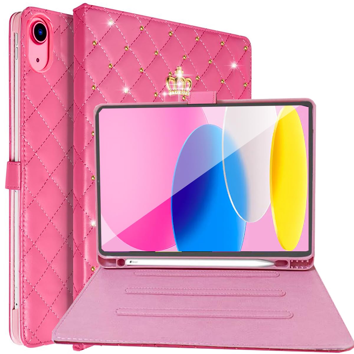 Changjia for iPad (A16) 11th Gen 11 Inch 2025/iPad 10th Generation 10.9" 2022 Case with Pencil Holder,Cute Crown Diamond Elegant PU Leather Auto Sleep