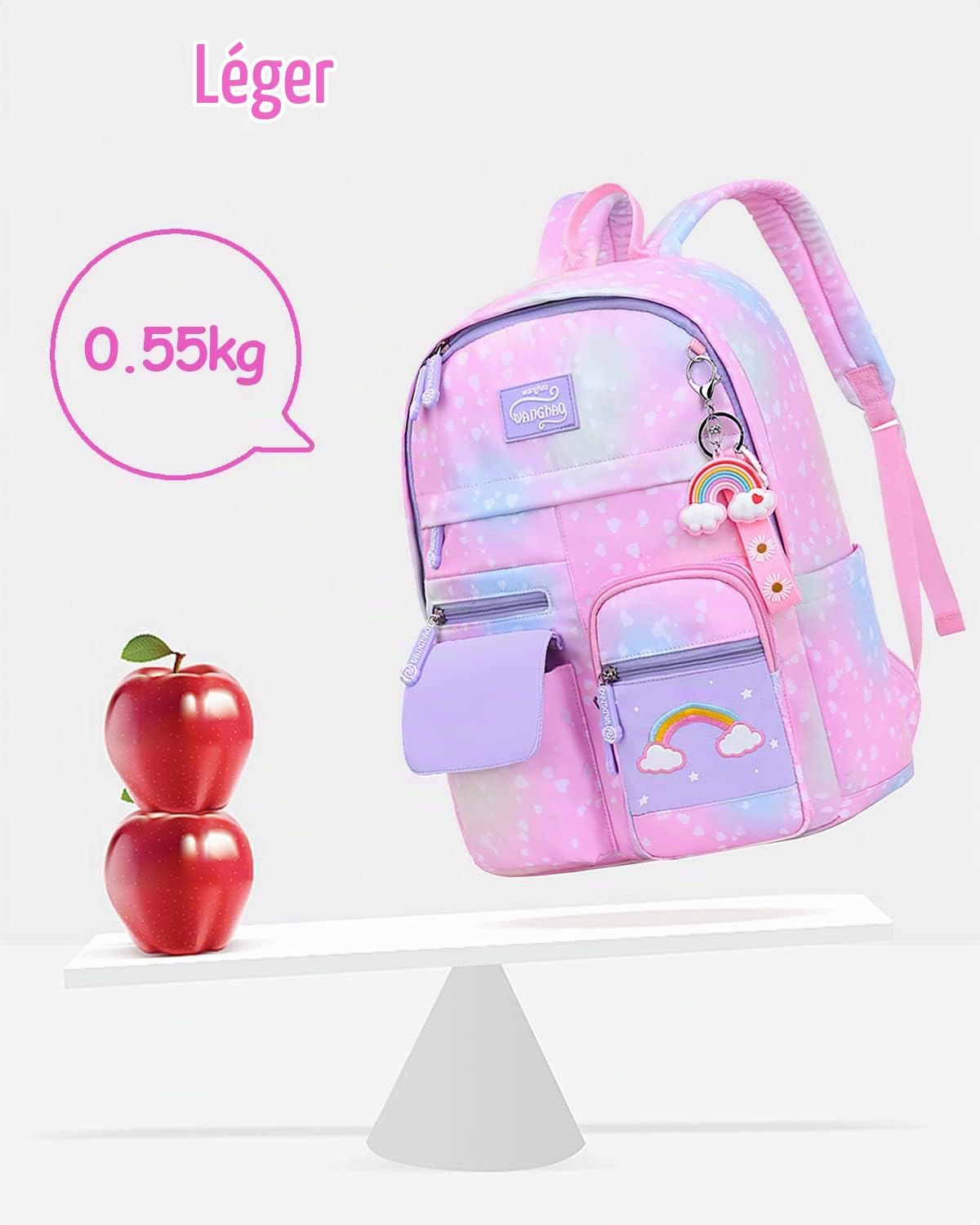 Sac à Dos Enfant Maternelle, Cartable Fille Primaire, Sac Ecole en Nylon Léger et Imperméable pour Les Enfants de 6 à 10 ans