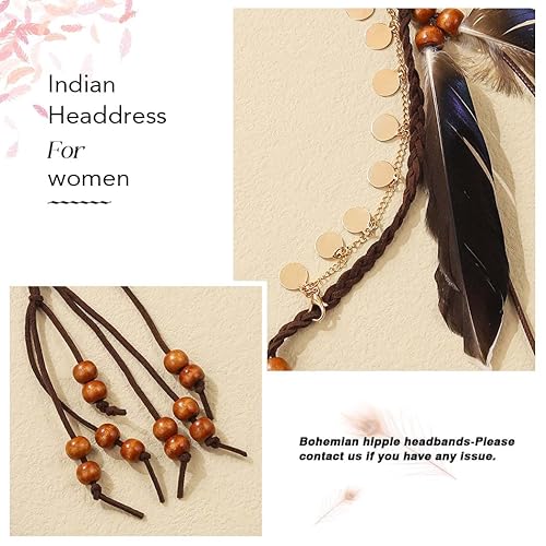 Miniatura 4 de CAKURE Diademas de plumas bohemias gitanas indias, accesorios para el cabello hippie para mujer (tipo A)