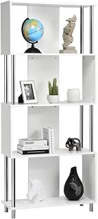CASART Modern Bookshelf, 4-Tier Wooden Ladder Shelf Freestanding Display Bookcase, Home Office Metal Frame Storage Shelving Unit for Study Living Room