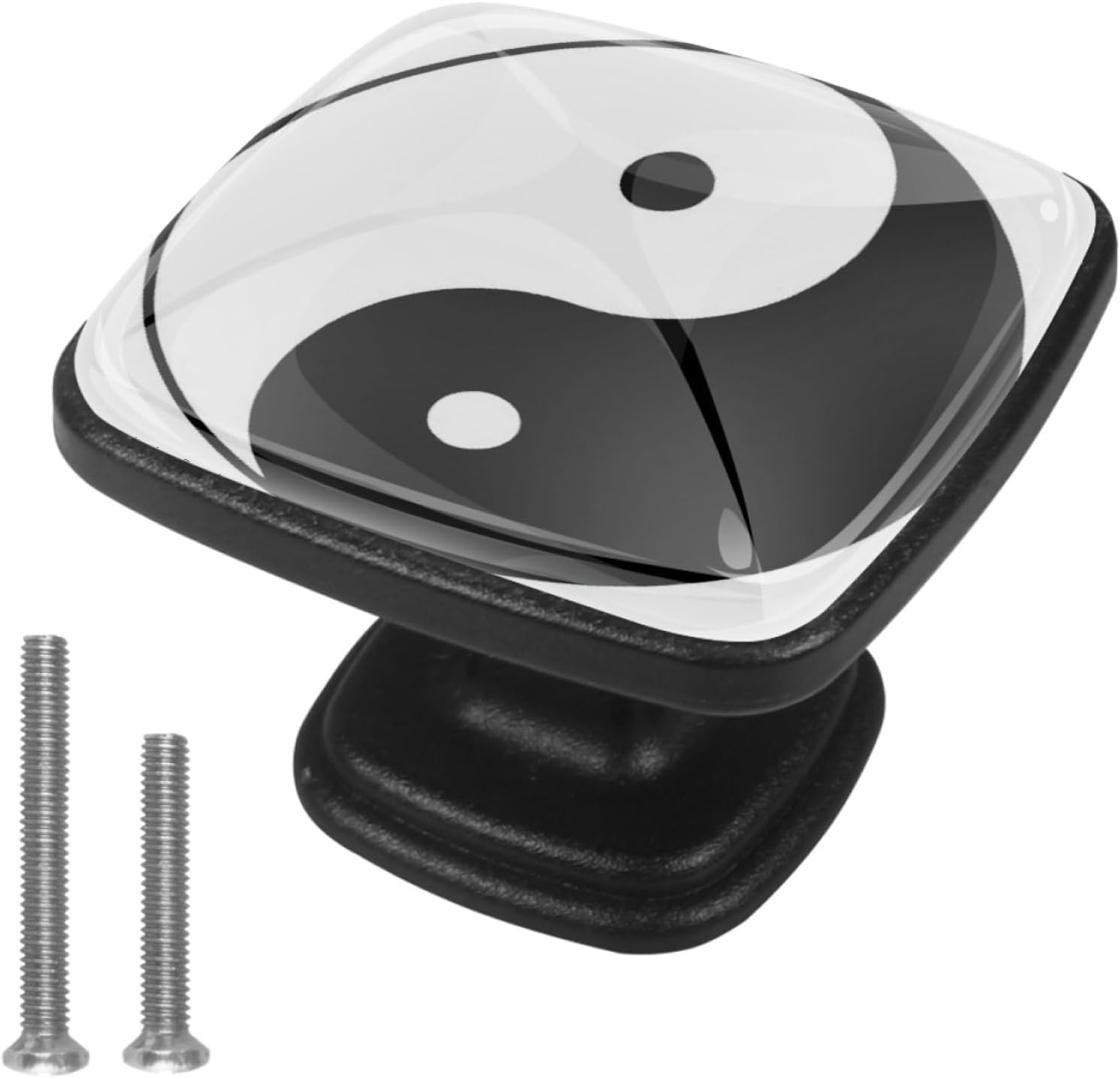 4 Pack Square Cabinet Knobs, Yin Yang 1-3/16 Inch(30mm) Black Dresser Drawer Knob Pull Handle with Screws for Kitchen Wardrobe Cupboard Furniture Decor