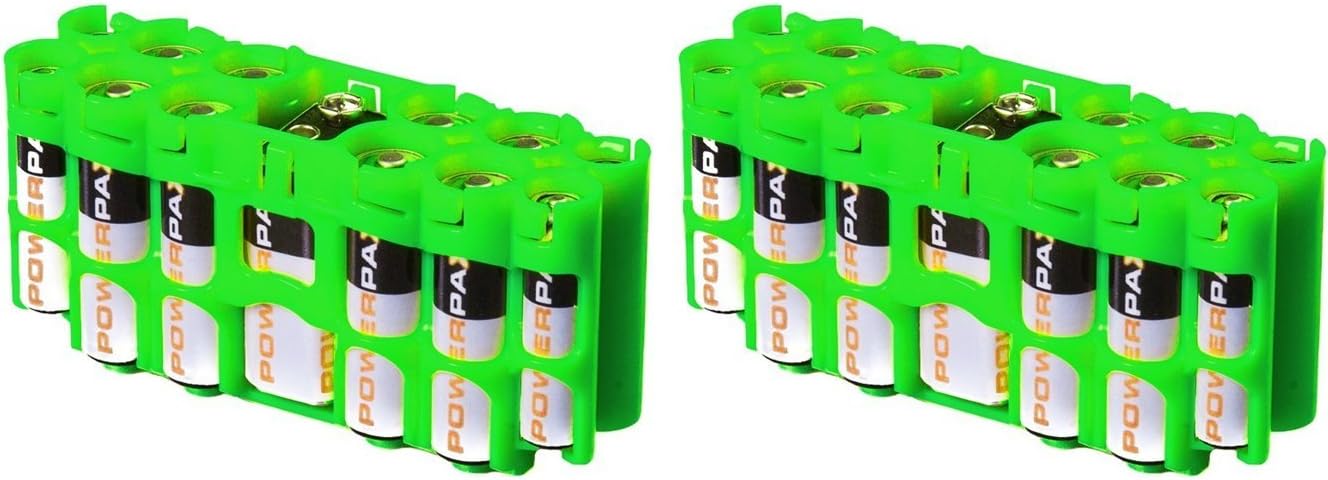 2 x Battery Cases by Powerpax Slim Line "A9" Battery Caddy, Glow-in-The-Dark Moonshine - Each Holds 4 "AA" 8 "AAA" 1 "9V" Batteries