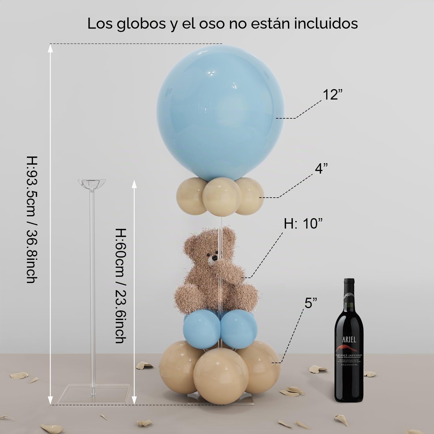 YALLOVE Juego de 10 Soportes de Globos para Mesa Acrílico, 60cm Altura | Transparente, Reutilizable para Decoración de Cumpleaños Aniversario Boda Fiesta