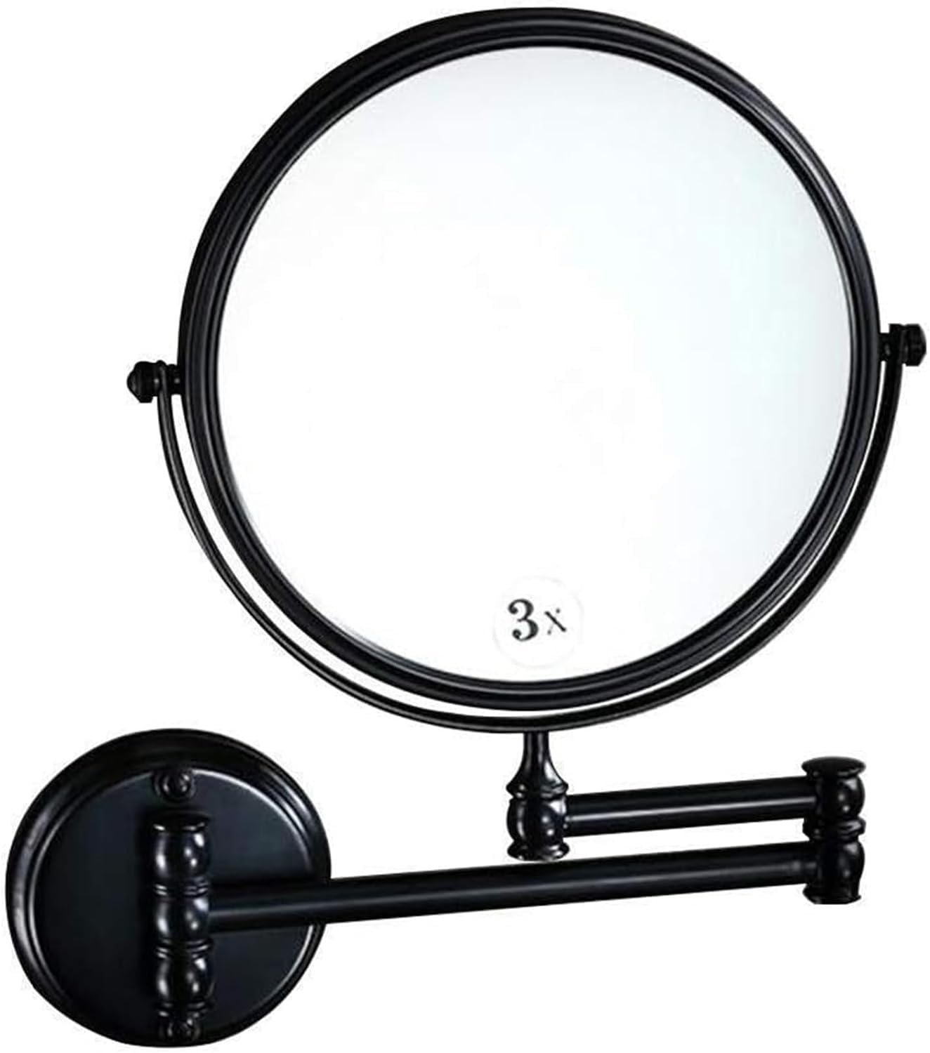 Eridanus Espejo de Maquillaje de Aumento de Pared, Espejo Cosmético 1X y 3X Ampliación de Doble Cara Giratoria de 360° para Baño Espejo Tocador Extensible, Negro