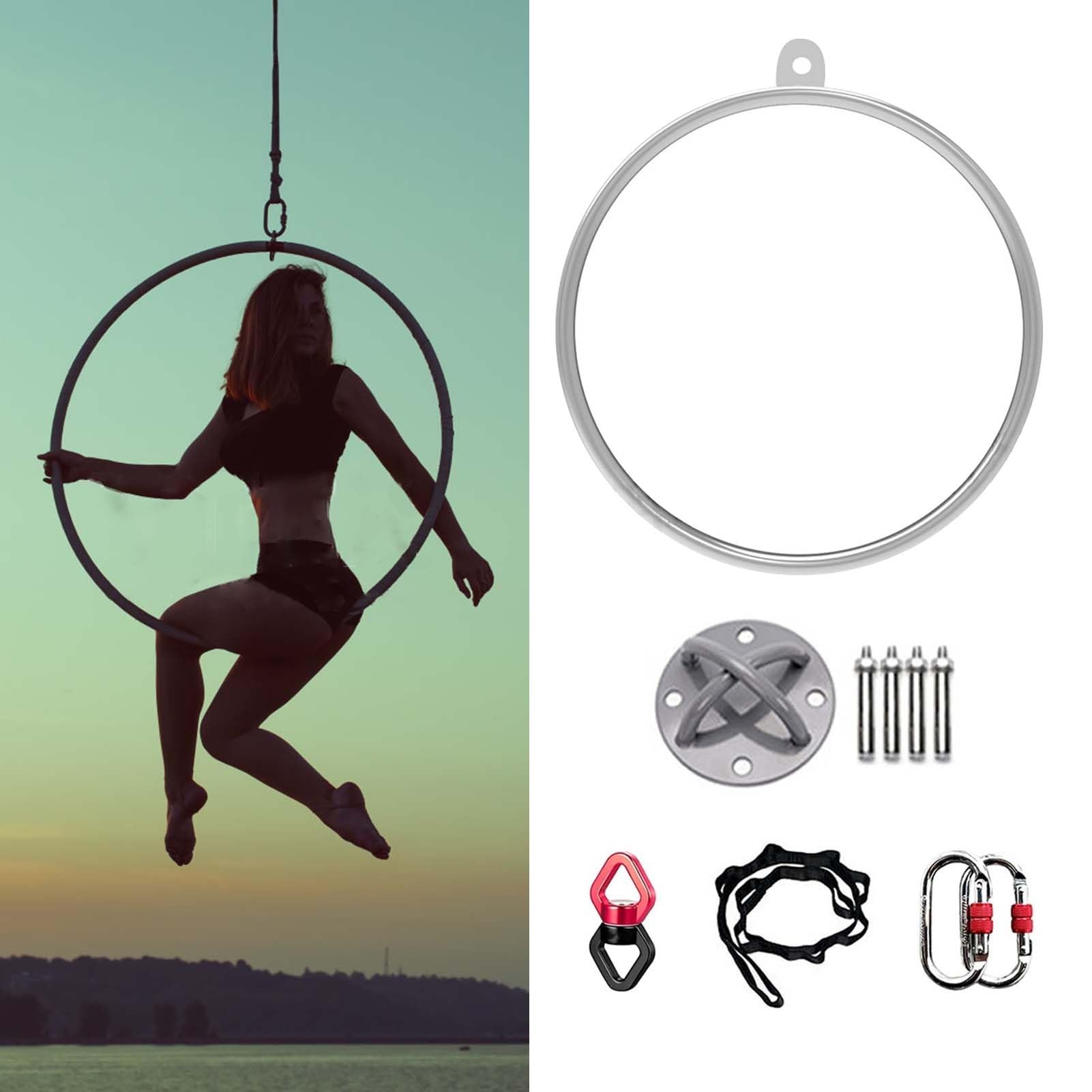 Indoor Lyra Hoop for Home Gym, Circus Acrobatics Yoga Ring/Aerial Hoop Set, Single Point Aerial Hoop with Fittings, 80/85/90/95/100cm(Diameter-90cm(35 1/2