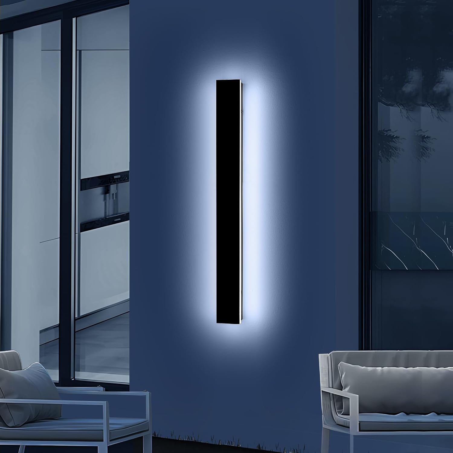 Mikeru 39.3" Outdoor Wall Sconce 6000K Cool White - IP65 Waterproof Black Exterior Light, Hardwired Wall Mounted Fixture for Porch, Patio & Entryway | Non-Dimmable Weatherproof Design