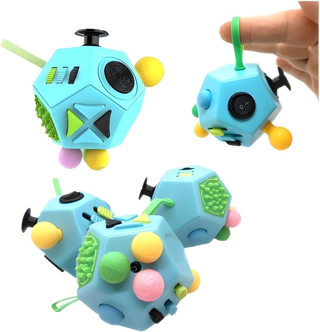 Fidget Toys Cube 12-Sided Decompression Cube Relieve Stress Anti Anxious Depression with Autism for Children and Adults (Black Green Blue-B3)