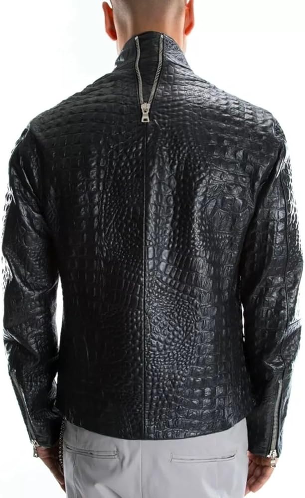 Men's Black Genuine Cow Leather Crocodile Alligator Print Embossed