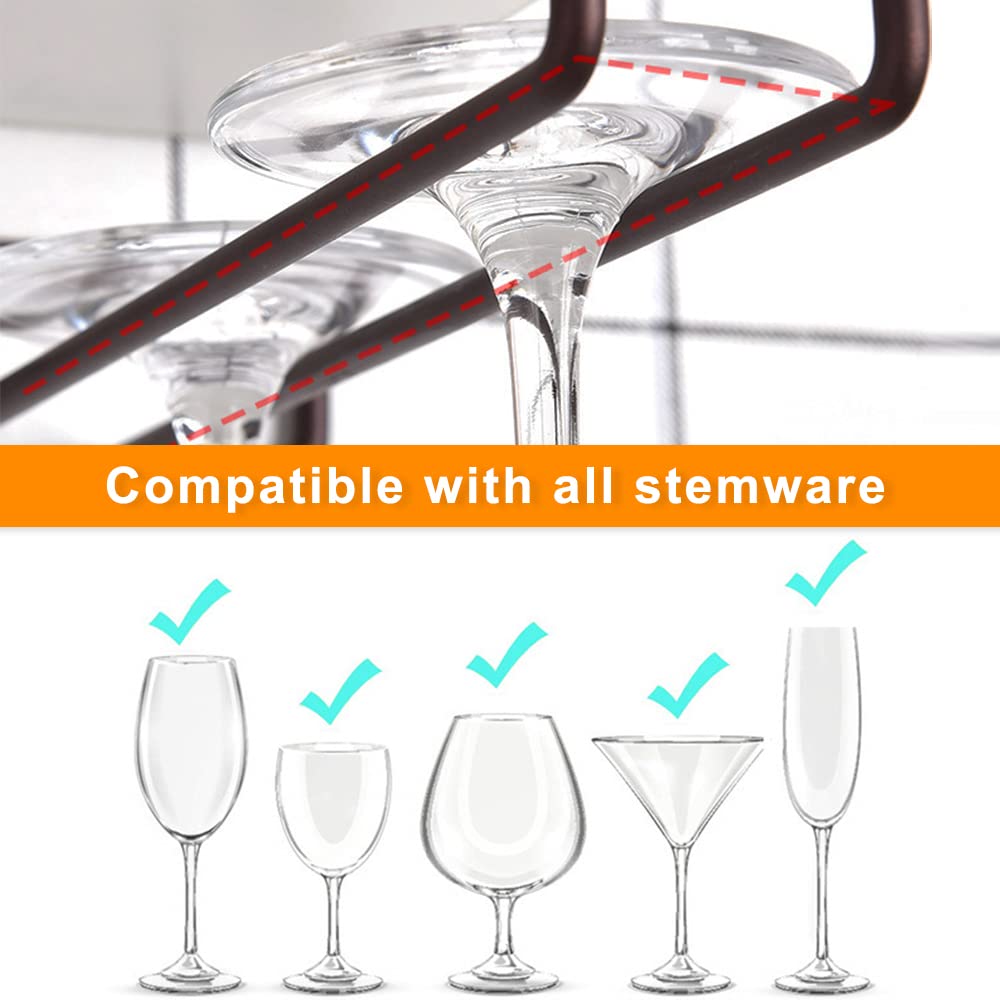 2PCS Porta Bicchiere da Vino Sospeso Rack per Calici, Portabicchieri Sospeso Senza Viti, Portabicchieri Supporto, Porta Calici da Parete, per Bar Cucina Wine Cabinet (Nero 3