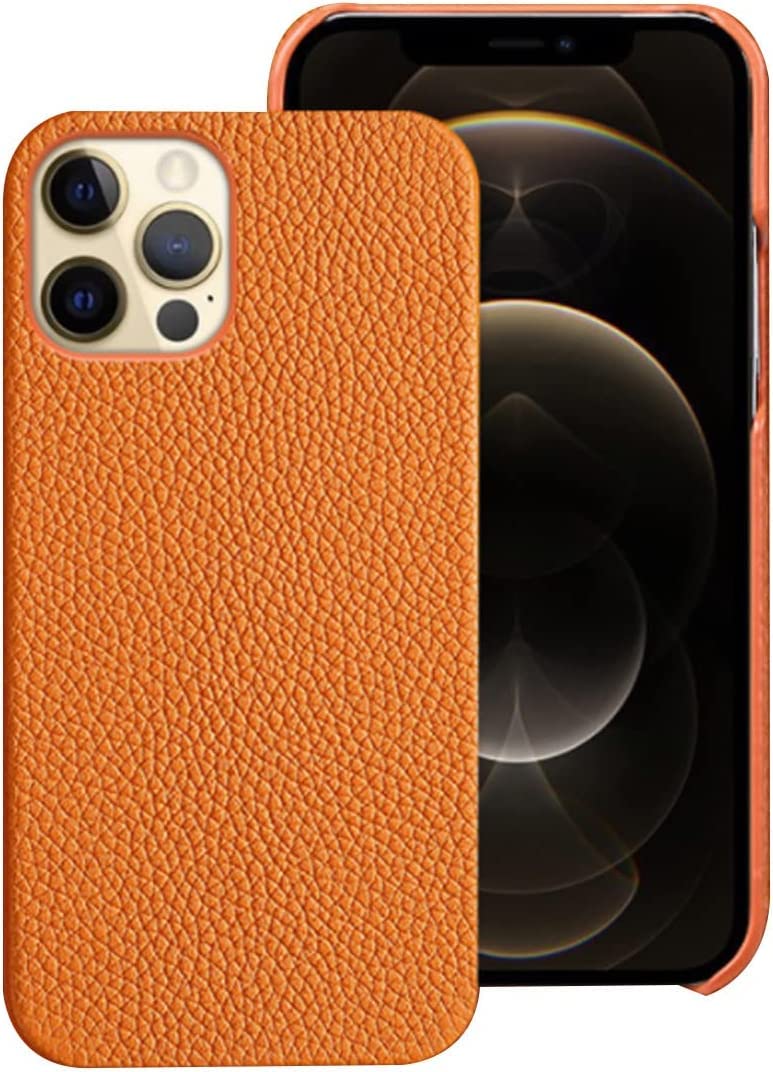 Coque en cuir litchi iPhone 13 Pro Max : l'élégance orange - 7