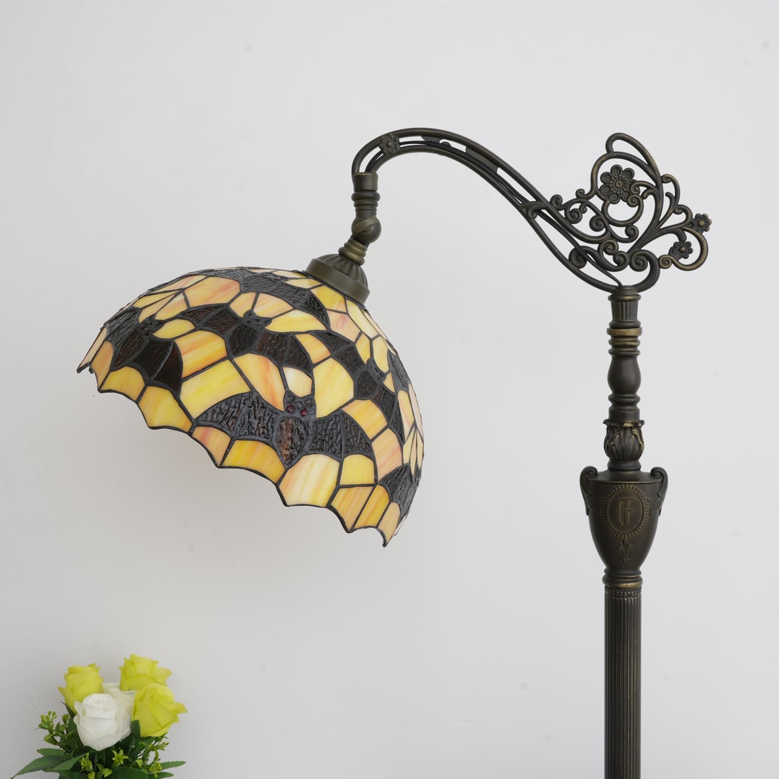 Lampa podłogowa Tiffany Czarne nietoperze Witrażowa lampa podłogowa do czytania z regulowanym kloszem Narożna lampa stojąca w stylu Tiffany do sypialni Salon Biuro