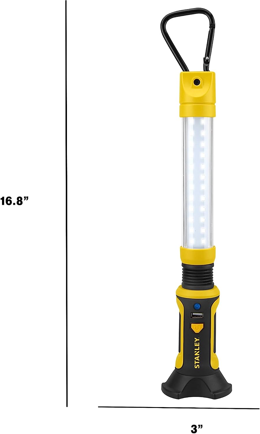 STANLEY BFLIUS Rechargeable 500 Lumen Lithium Ion LED Work Light with Magnetic Flexible Base, USB Power Charger, Swivel Carabiner Hook , Yellow
