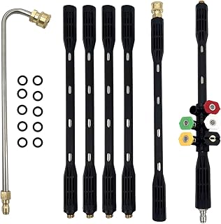 Qianly Pressure Washer Extension Wand, Protective Cover Reinforced and Rust-proof Power Washer Lance with 5 Atomization Nozzle Tips, Pressure Washer Accessories, 10 Replaceable Anti-Leaked Ring, 4000PSI
