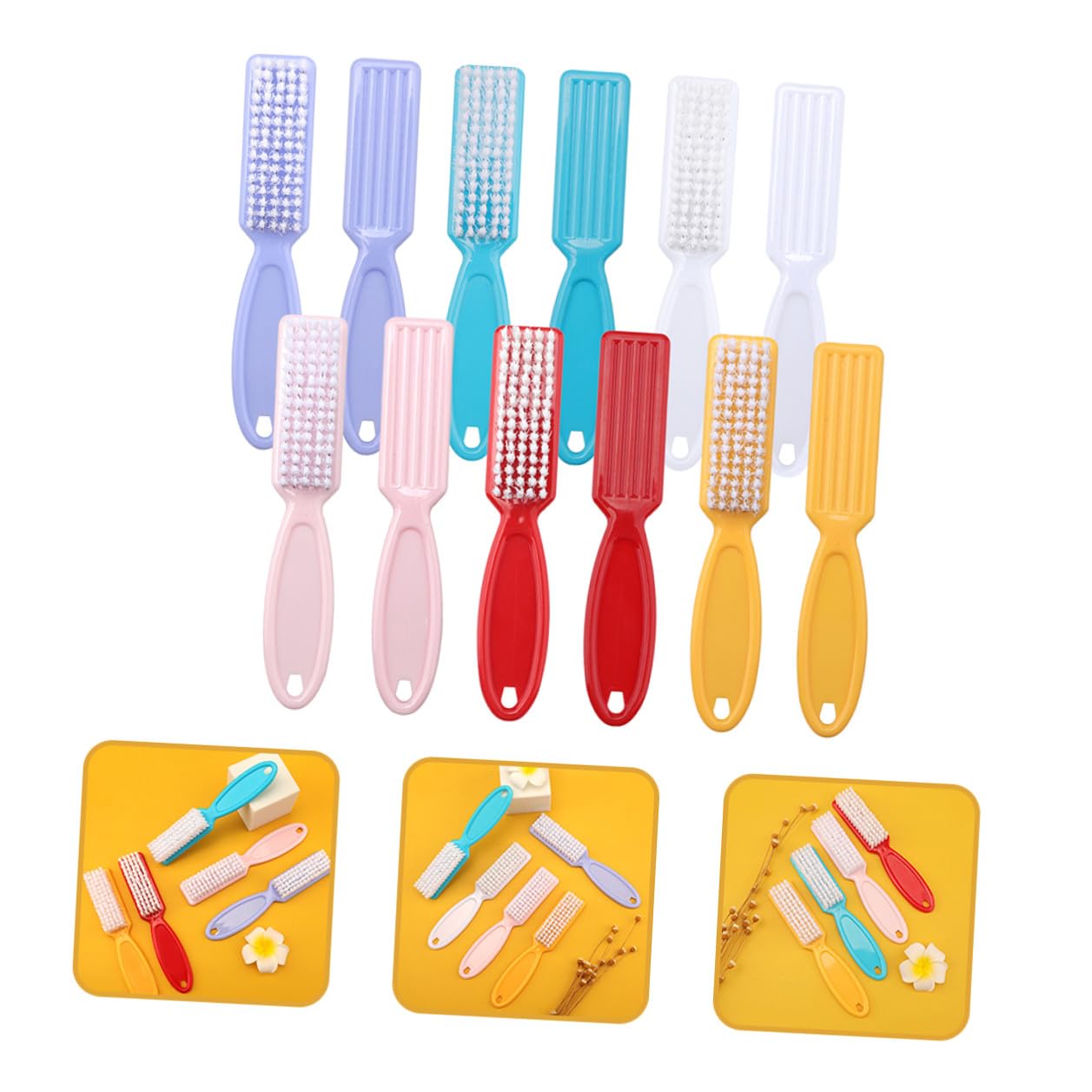 Spazzola per Unghie in Plastica la Pulizia, Set 24 Pezzi, Manico Antiscivolo, per Mani, Piedi e Unghie, Adatta a Uomini, Donne e Ragazzo Ragazza, Portatile per Colore Casuale