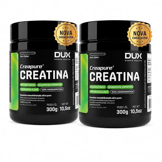 KIT 2 Creatina Monohidratada DUX 100% creapure 300g | Suplementação hipertrofia ganho de força energia resistência