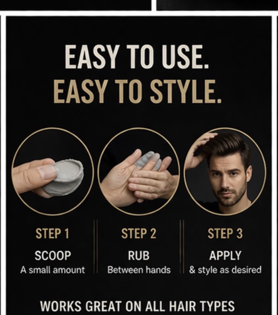 Ryan James Men's Hair Clay – Strong Hold, Matte Finish – Non-Greasy Styling Clay – Thickening Texture – Fresh Scent Made in USA – 4 oz Natural Ingredients.