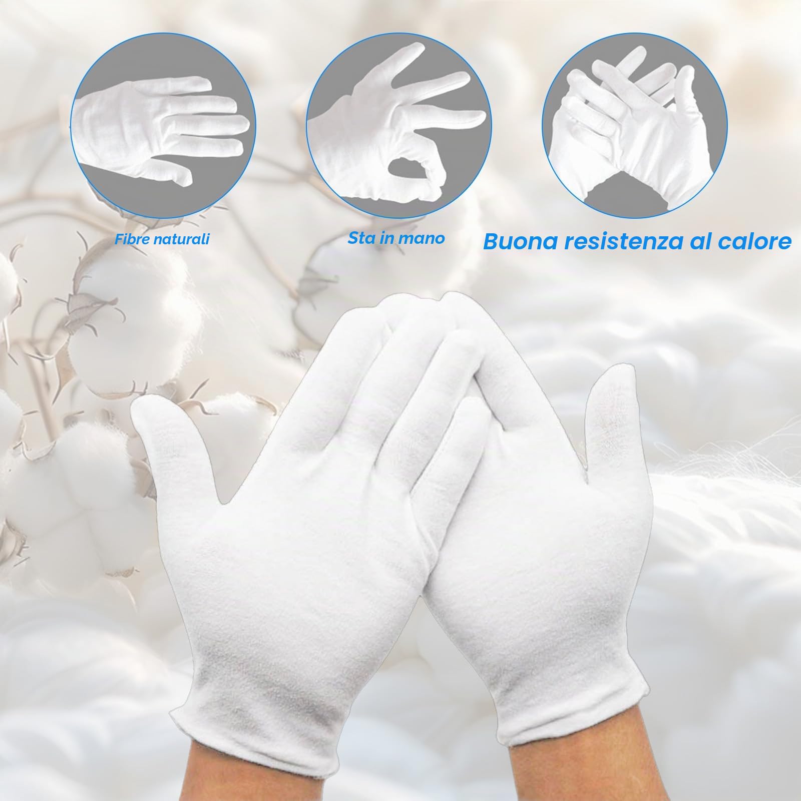 6 paia di guanti di cotone bianchi morbidi guanti protettivi per mani asciutte idratanti SPA per la cura delle mani in cotone (bianco)
