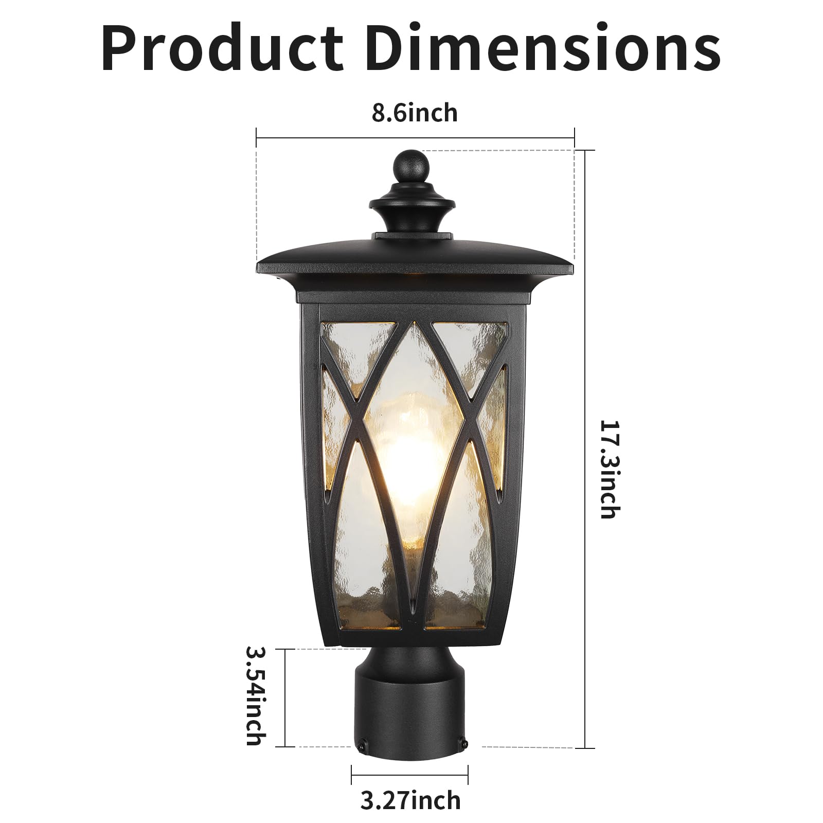 JYZ Zewnętrzne lampy słupkowe oprawa oświetleniowa, 45 cm słup latarnia z podstawą E26 60 W Max i wodoodporna aluminiowa obudowa plus szkło falowane wodą, oświetlenie tarasu ogrodzeniowego do ogrodu