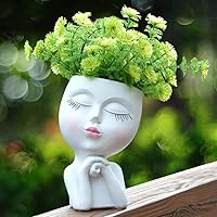 Vista 13 de Macetero de Cabeza con Cara, Macetas Divertidas con Cabezas, Macetas Lindas con Caras de Niña, Macetas Decorativas para Flores, Macetas Lindas