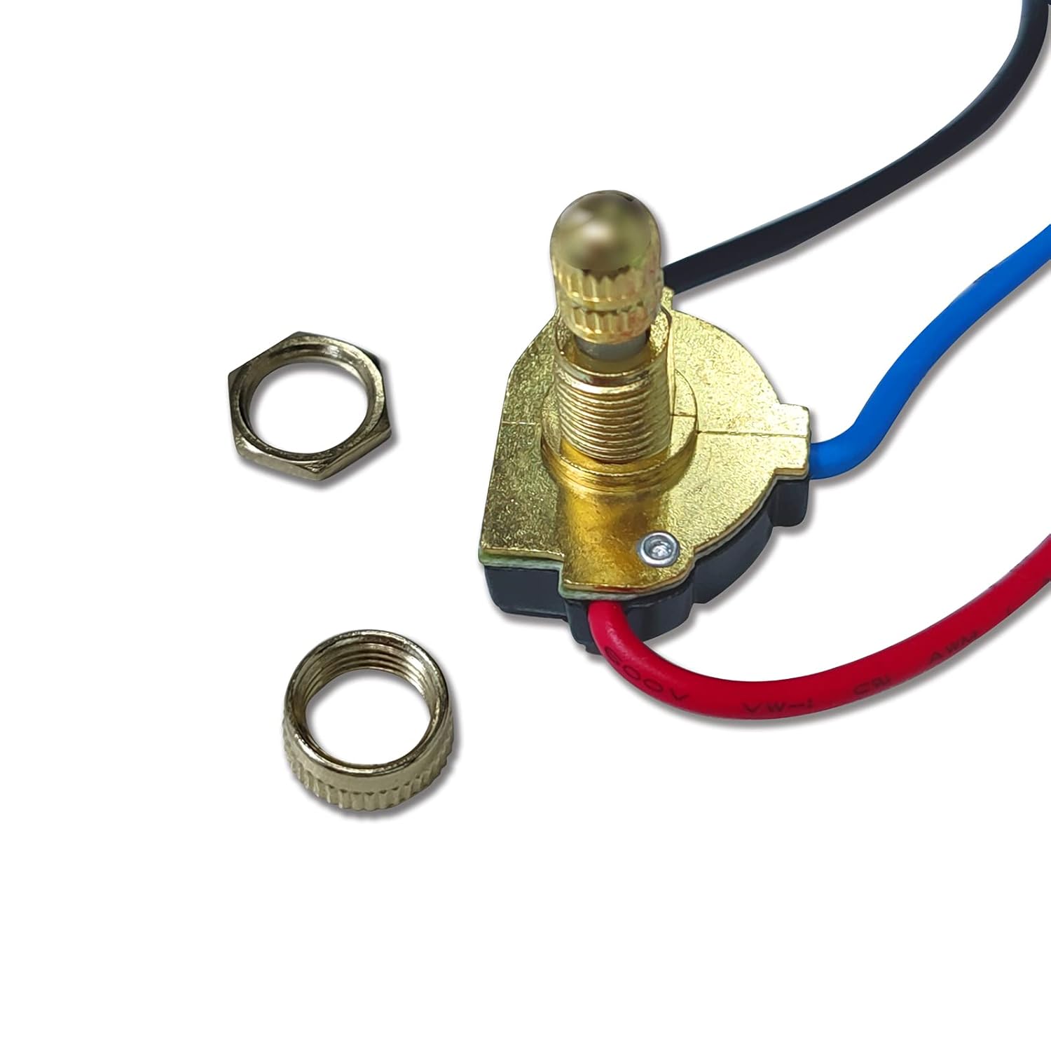 Zing Ear ZE-136M Rotary Switch 3/8" 2 Circuit 3-Way 3A 250VAC 6A 125VAC/125VL Replacement Repair Kits for Ceiling Fans Incandescent Bulb Table Desk Lights Antique Lamps Brass Metal