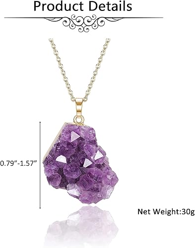 Miniatura 7 de Jovivi Collar de cristal de amatista natural para mujeres y hombres, collar con colgante de piedra de cuarzo de amatista áspera irregular para