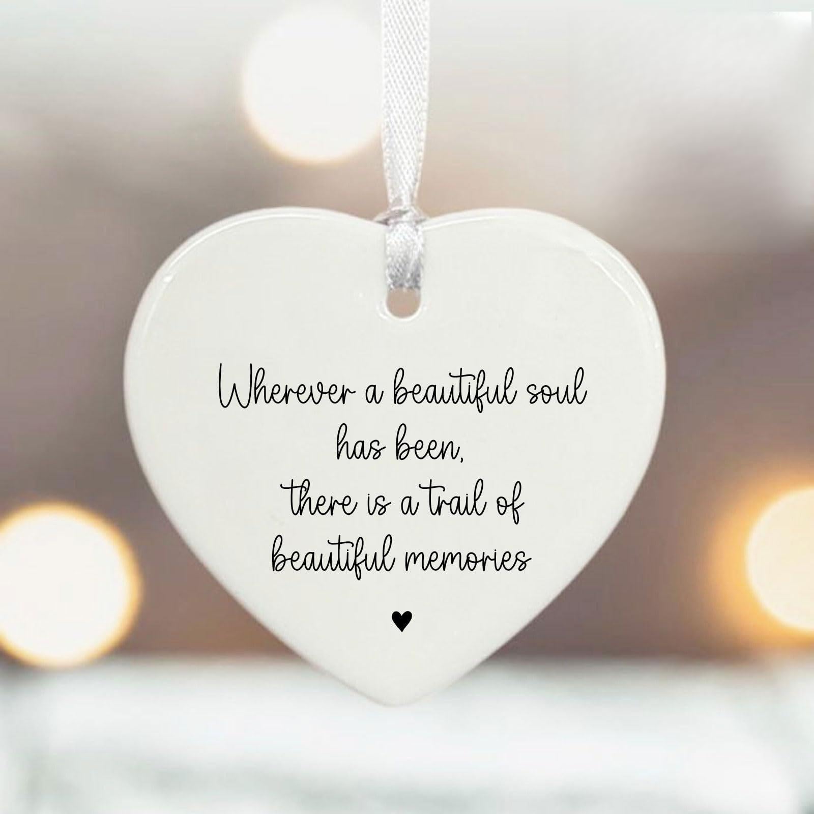 Personalised Missing You Porcelain Gift,Wherever a beautiful soul has been, there is a trail of beautiful memories, Porcelain Hanging Heart, Good Luck Travel Gift, Love You Gift