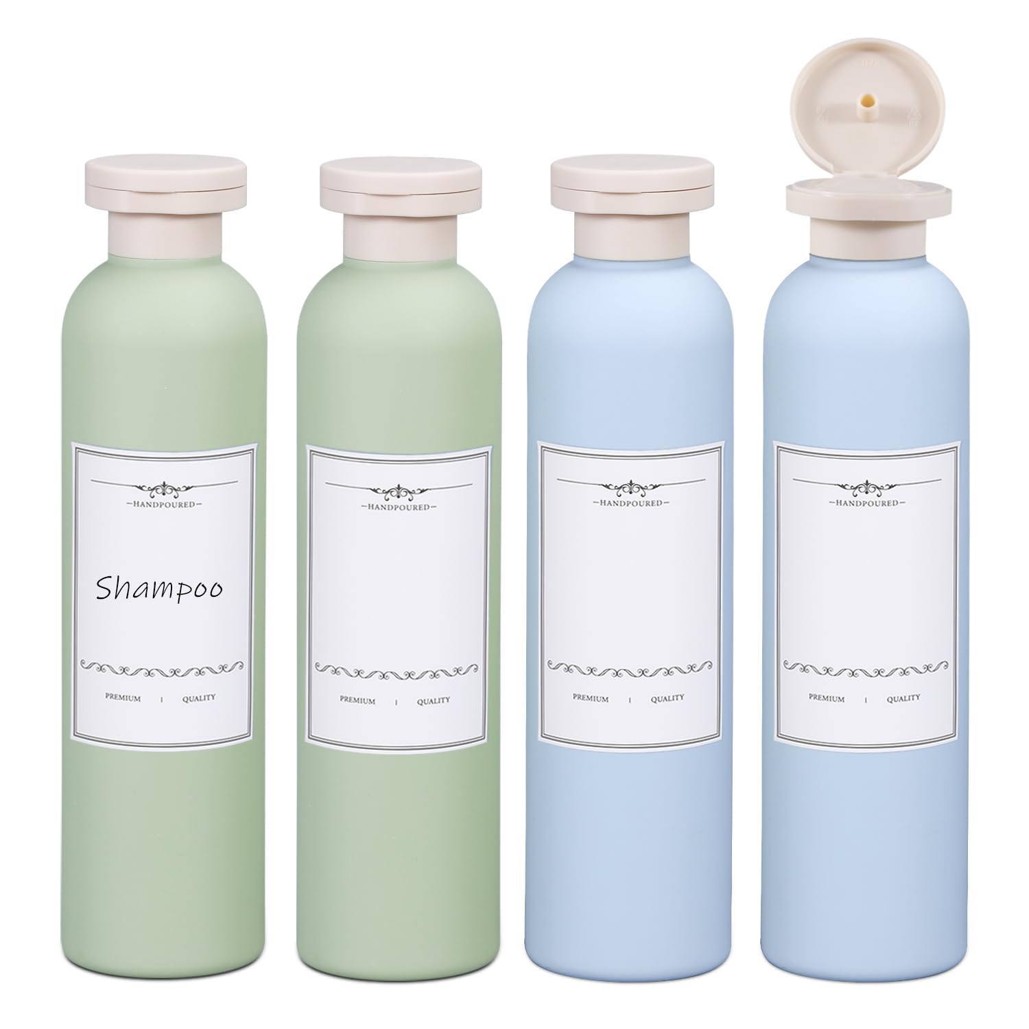 ASEVAT 8.8oz 4Pcs Plastic Refillable Travel Shampoo And Conditioner Bottles With Flip Cap