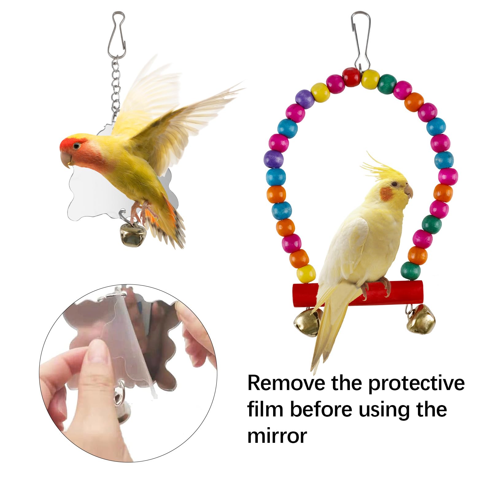 5PCS Bird Toys for Parakeet Cage Bird Swing Hanging Set including Climbing Ladder Rope Perch Bell - Image 3
