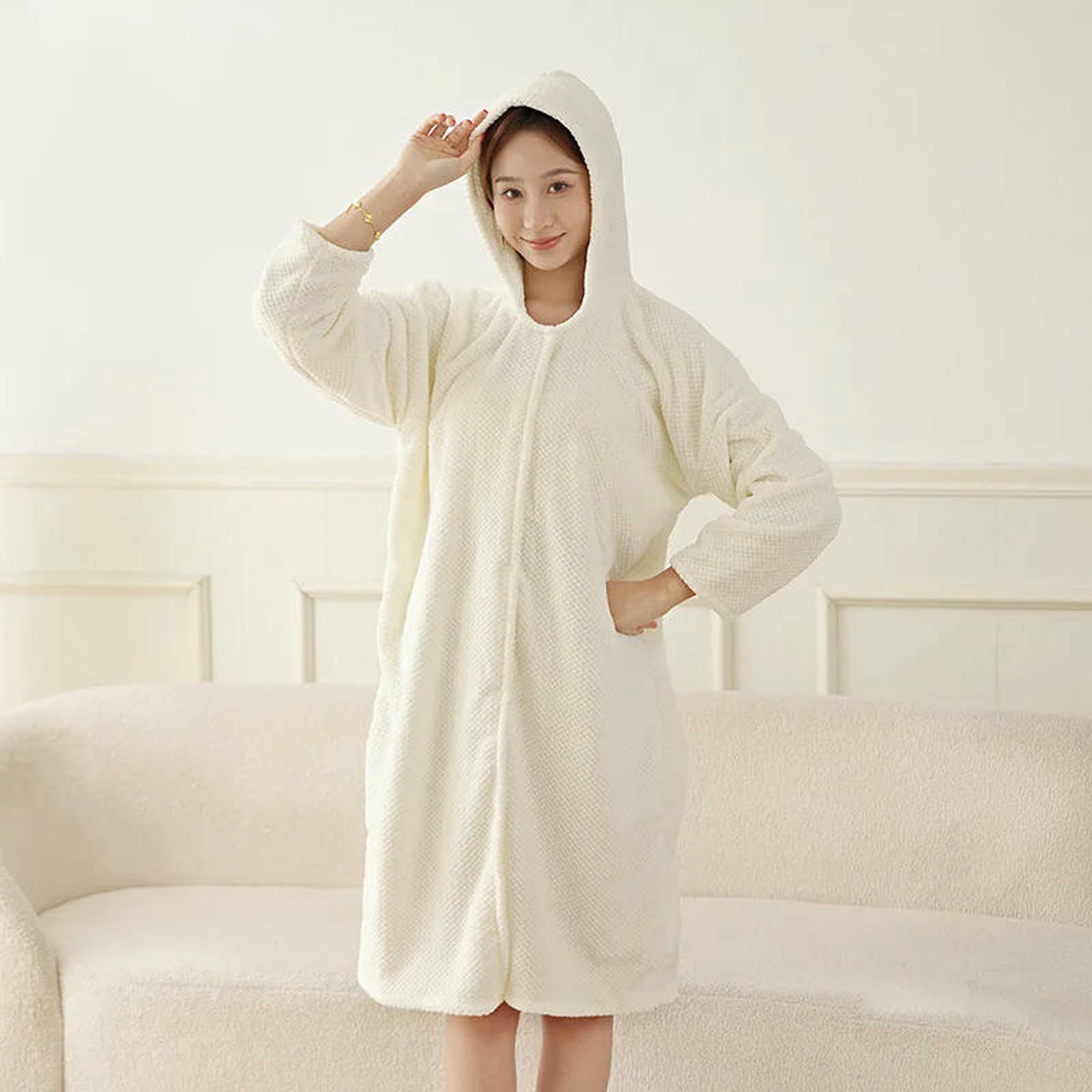 Albornoz Mujer Toalla/Bata De Baño Femenina, Prenda De Estar por Casa Larga Y Suave con Capucha para Otoño E Invierno