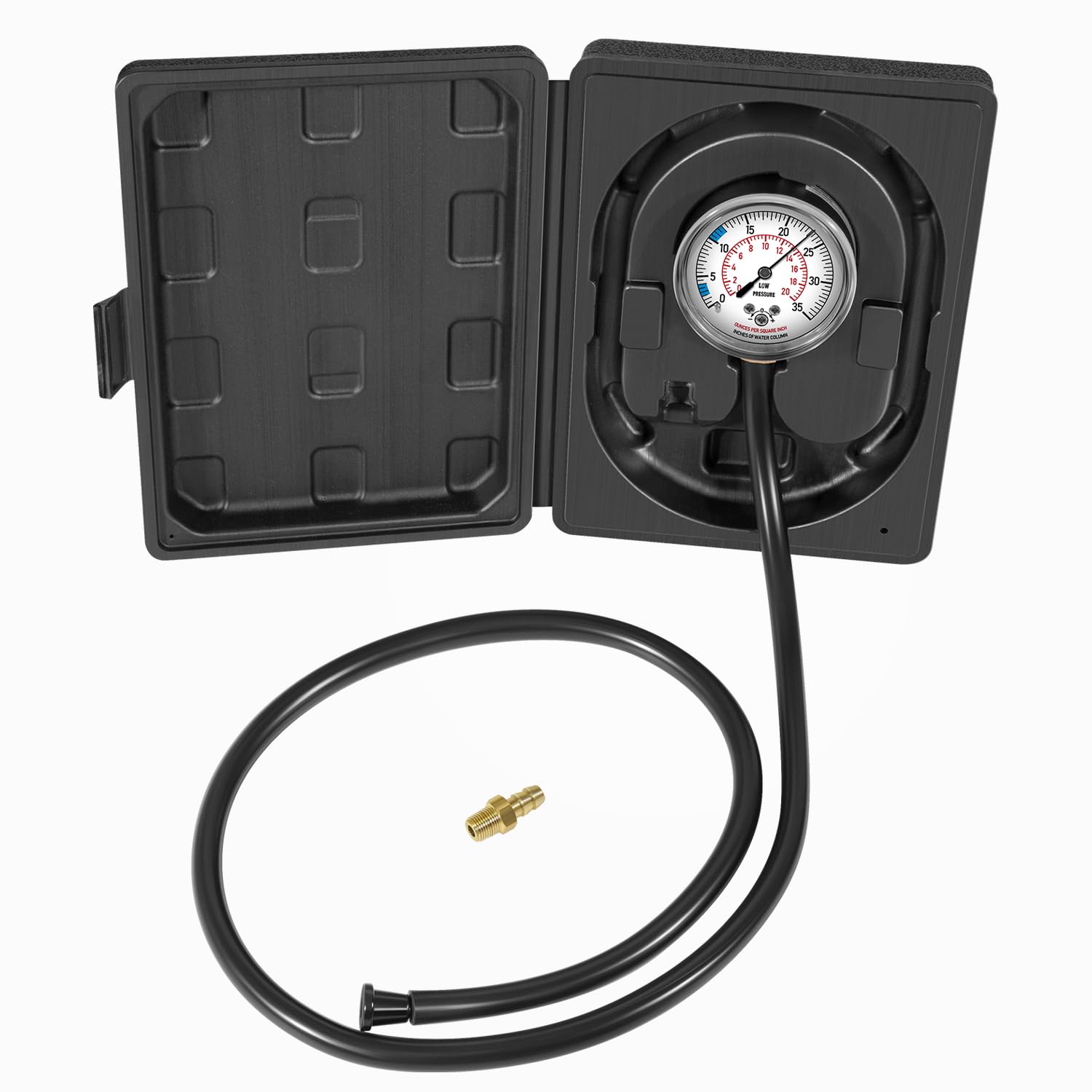 Natural Gas or LP Gas Manifold Pressure Test Kit, LP Gas Pressure Tester, Gas Manometer, Natural Gas Meter, with 1/8” NPT Brass Connector, 40" Hose, 0-35" W.C