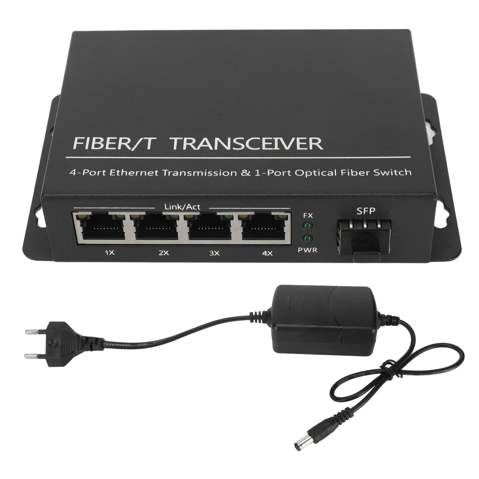 Convertisseur de Média Ethernet, emetteur recepteur Fibre Optique, Convertisseur de Média Fibre SFP vers RJ45, Convertisseur Fibre vers Ethernet Port RJ45 10/100 Mbps, 1 Port Optique 4 Ports