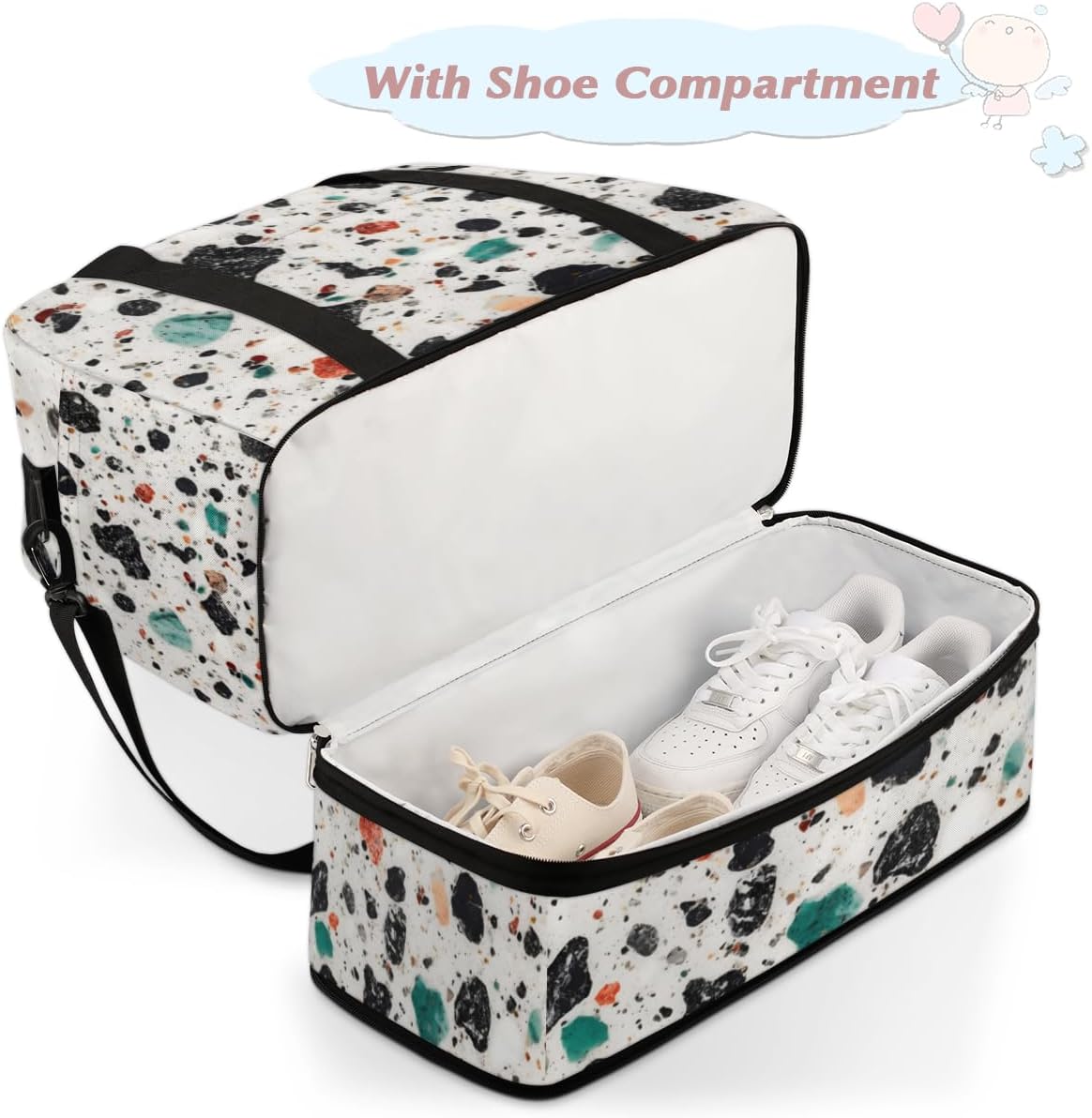 QsirBC Marbles Theme Decor Gym Bag for Women Duffle Tote with Shoes Compartment Men Weekender Duffel for Dance Travel Sports Swimming Overnight