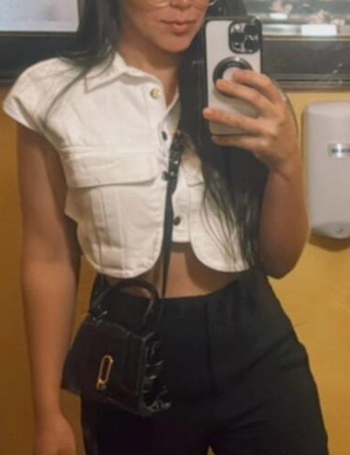 Womens Denim Cropped Button Down Shirt Collared Sleeveless Summer Loose Jean Crop Top with Pockets - Image 6