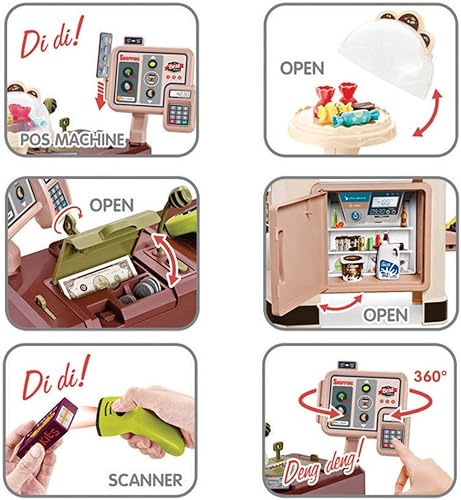 Miniatura 7 de Juego de juguetes de supermercado con carrito de compras, cafetería, 63 accesorios para niños pequeños preescolares de 3 a 7 años. por VALESSATI.