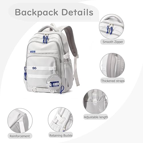 Vista 4 de Bonita mochila estética para niñas, estudiantes de secundaria, mochila para adolescentes, color sólido, ligera, mochila escolar informal con bolsa