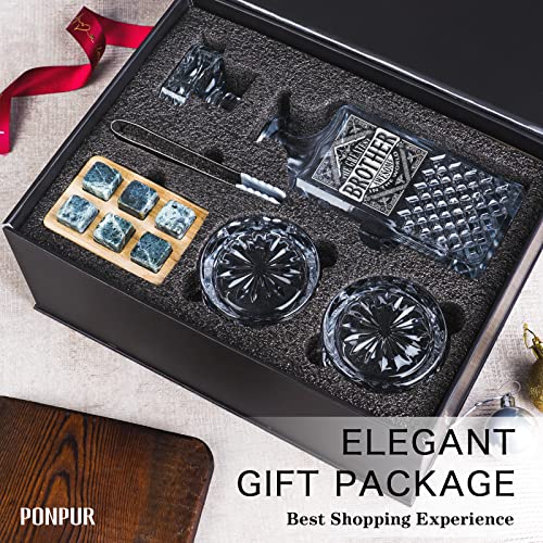 Image of PONPUR Gifts for Brother, Whiskey Decanter Set with 2 Whisky Glasses, Unique Cool Father's Day Birthday Gift for Brothers Adult from Sister, Best Presents for Men