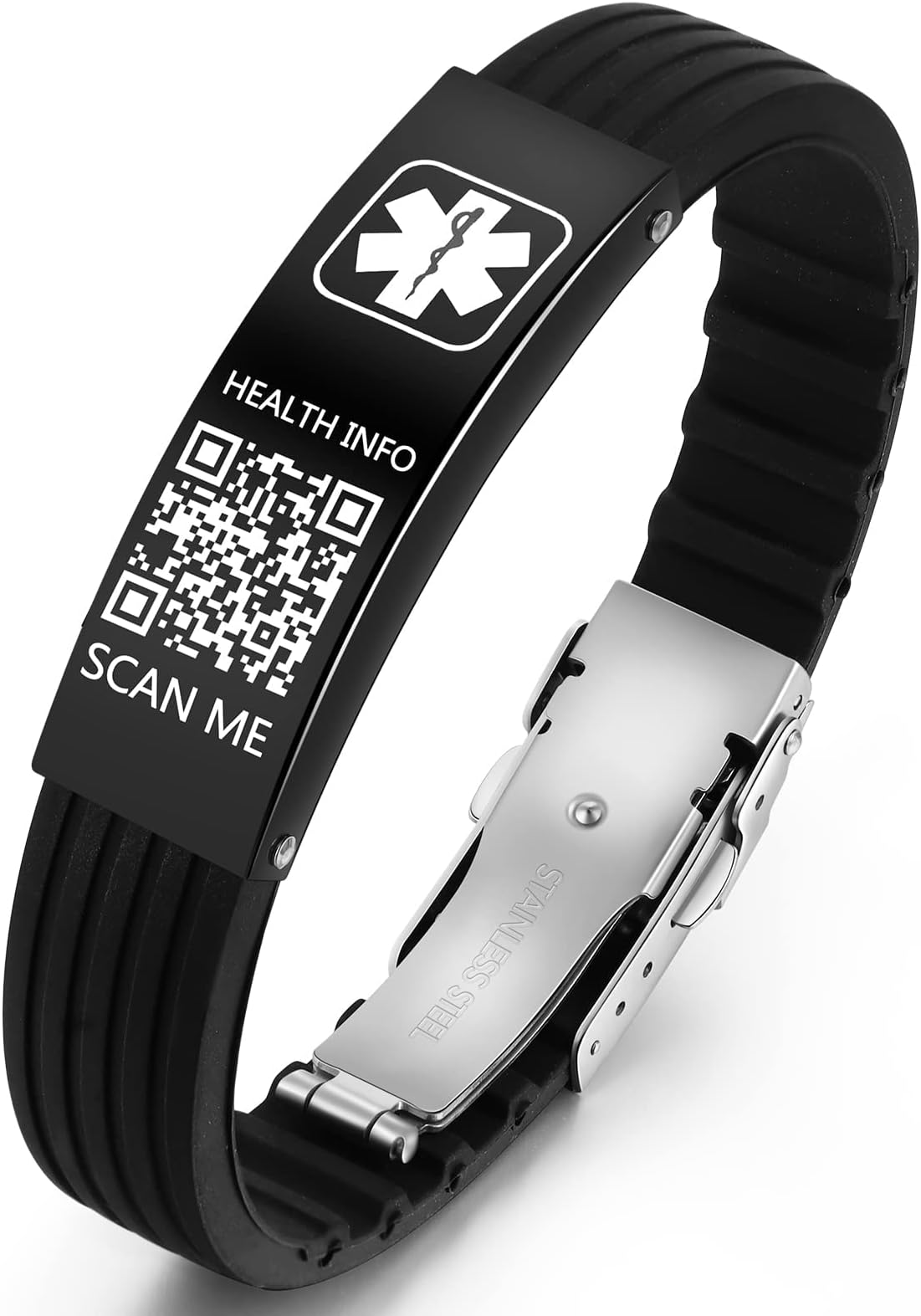 Medical Bracelets for Men Women with QR Code Medical Alert ID Bracelets for Sport Travel - Silicone Waterproof Wristband Fits Wrists Up to 8 inches - More Space Custom Emergency Medic ID Alert Information