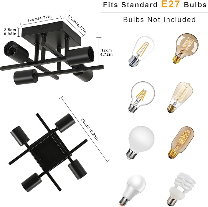 Goeco Goeco Kroonluchter Vintage Plafondlamp, Moderne Industriële Sputnik Kroonluchter 4 Lampen E27 Basis van Metaal, Retro Plafondlamp Zwart voor Slaapkamer Woonkamer Eetkamer Keuken photo 3